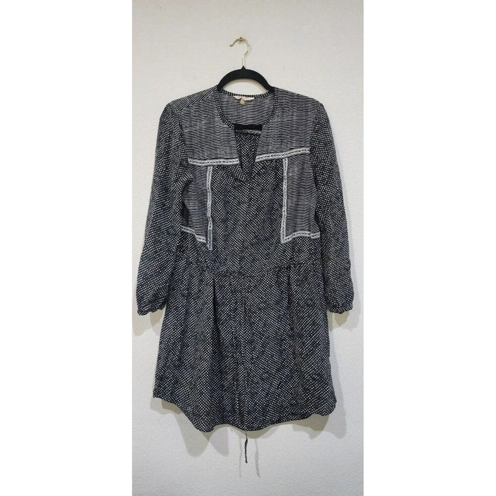 Rebecca Taylor Dress Women 8 Black Silk Stripe Knee Length Elastic Waist Blouson